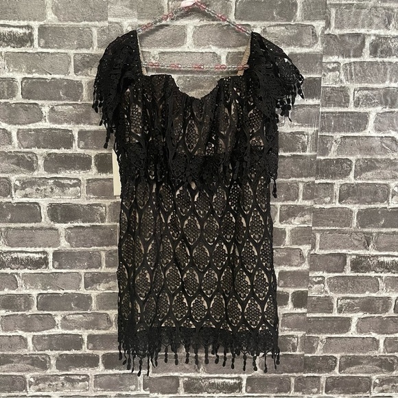 Stone Cold Fox Iowa Black Lace Mini Dress fringe ruffle - Picture 2 of 10